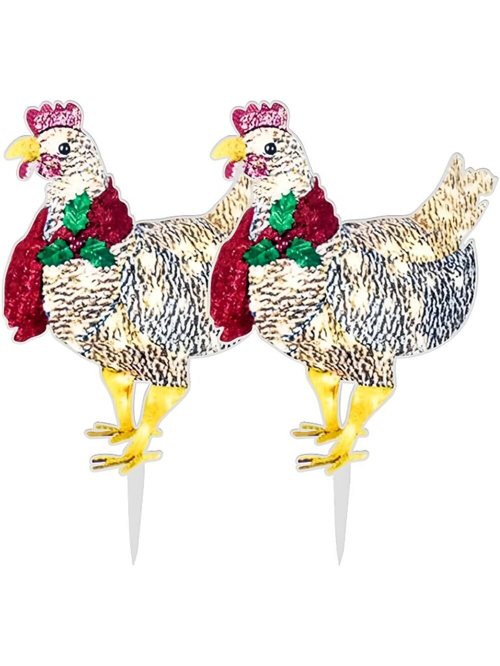 2PCS Light-Up Chicken with Scarf Holiday Decoration, LED Christmas Outdoor Decor